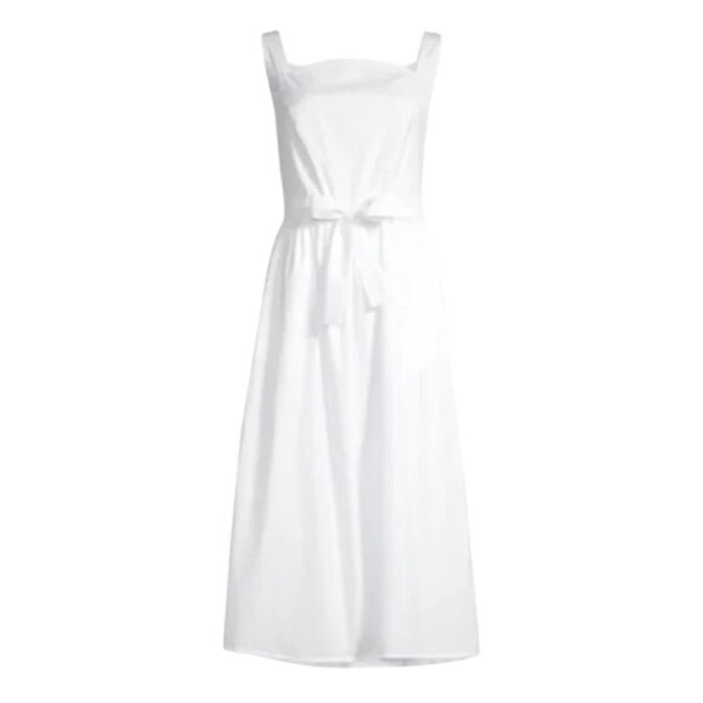Harshman NEW Agape Belted Square Neck Sleeveless Cotton Midi Dress White Small